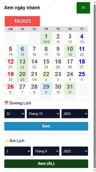 Lịch âm - Xem Âm Lịch Theo Ngày - Tháng - Năm Theo Ý Muốn 2 doi ngay am sang duong